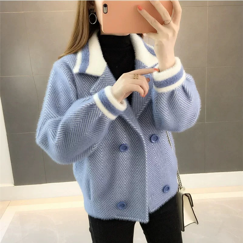 Короткие женские куртки из шерсти в елочку, модные двубортные весенние пальто, женская вязаная норковая куртка, свитер
Короткие женские куртки из шерсти в елочку, модные двубортные весенние пальто, женская вязаная норковая куртка, свитер