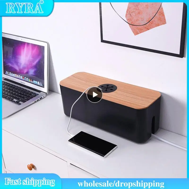

Wooden Cable Storage Box Power Line Storage Case Dustproof Charger Socket Organizer Wire Case Home Cable Winder Organizer