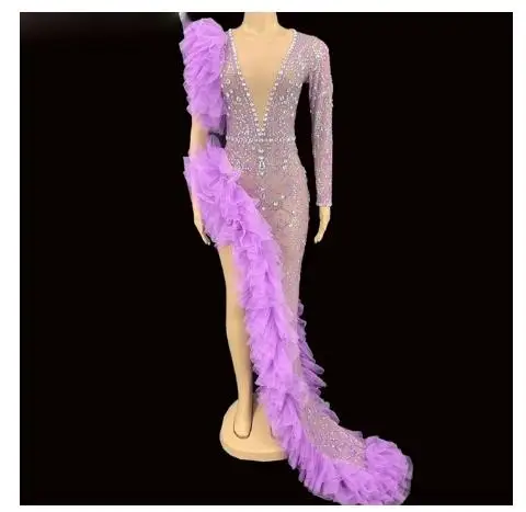 Сверкающее серебряное Стразы фиолетовое Сетчатое прозрачное длинное платье для празднования дня рождения вечернее платье Женская одежда для вечеринки
Сверкающее серебряное Стразы фиолетовое Сетчатое прозрачное длинное платье для празднования дня рождения вечернее платье Женская одежда для вечеринки