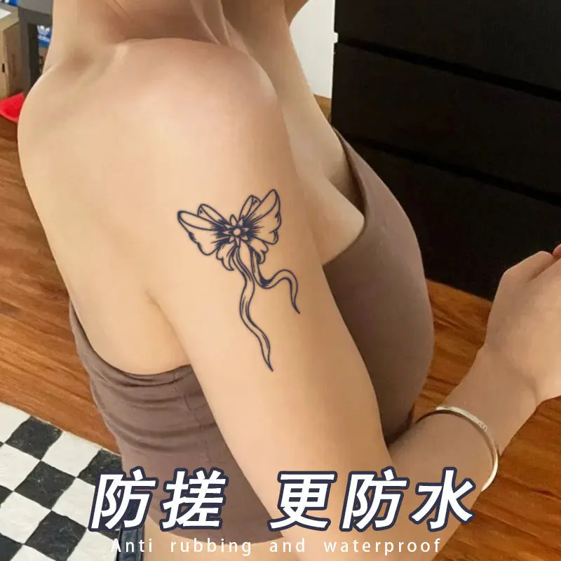 

Татуировки с бантом, бабочкой, травой, соком, водостойкие искусственные татуировки для женщин, сексуальные татуировки на руку до ключиц, стойкие временные тату-наклейки