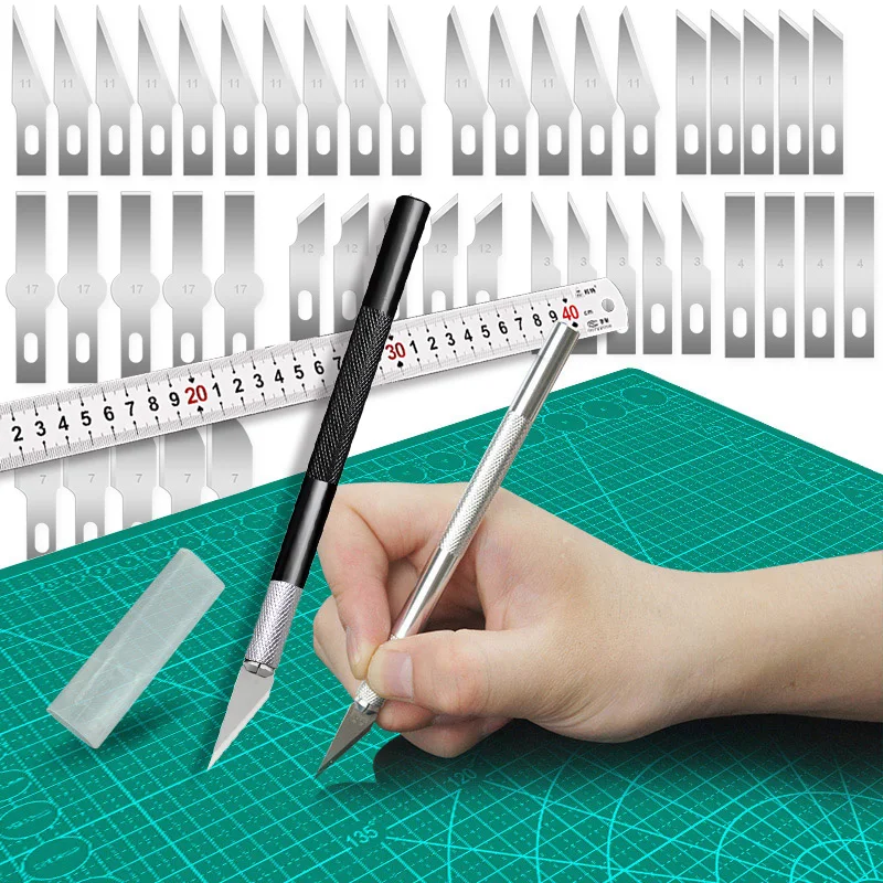 

A2 Cutting Mat Carving Knife Kit for Engraving Scalpel Wood Paper Sculpture Model Mobile Phone Ruler Repair HandTool Sharp Blade