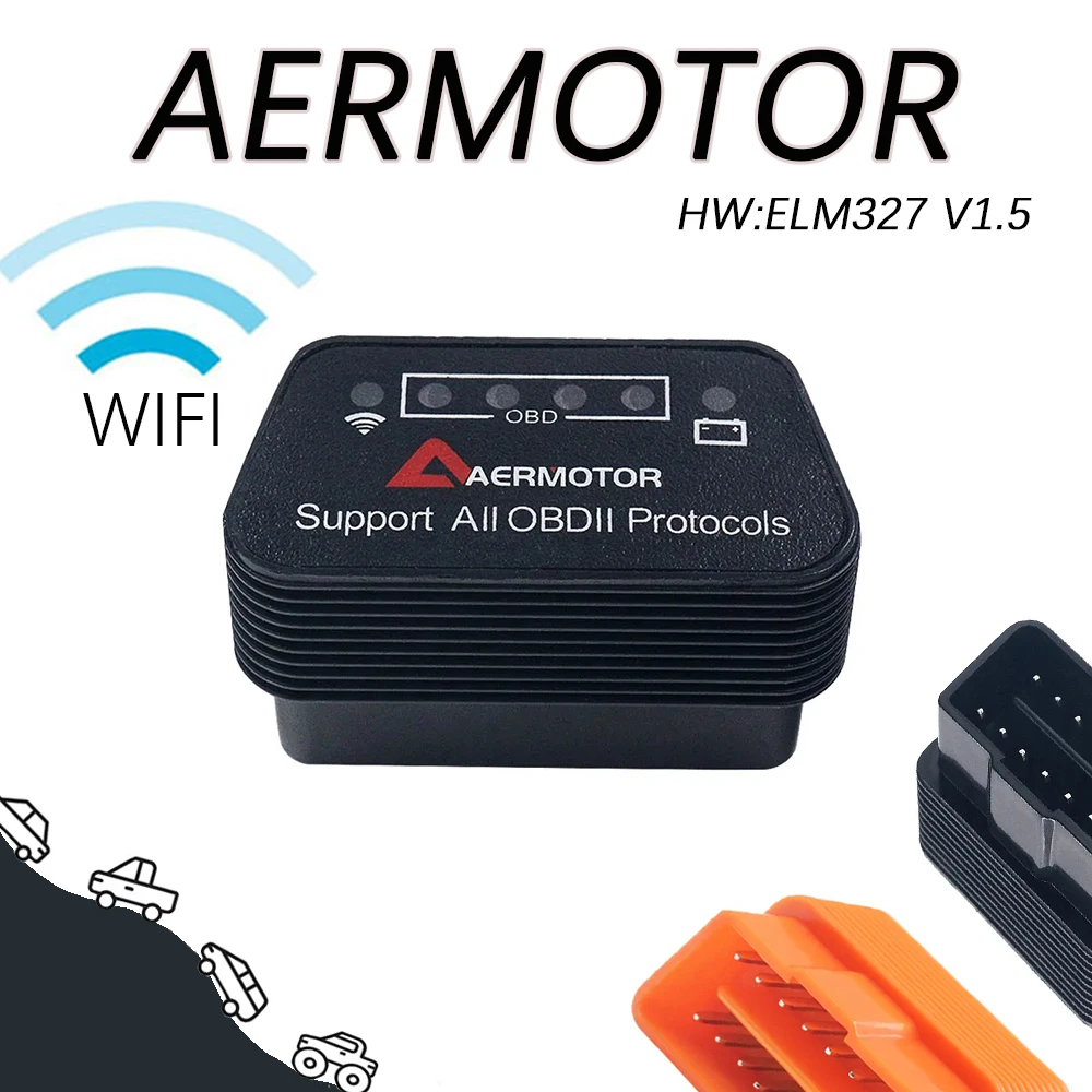 

Считыватель кодов AERMOTOR ELM327 V1.5 OBD2, Wi-Fi сканер, инструмент для проверки автомобиля, адаптеры ELM327 для ремонта Android, IOS, ПК