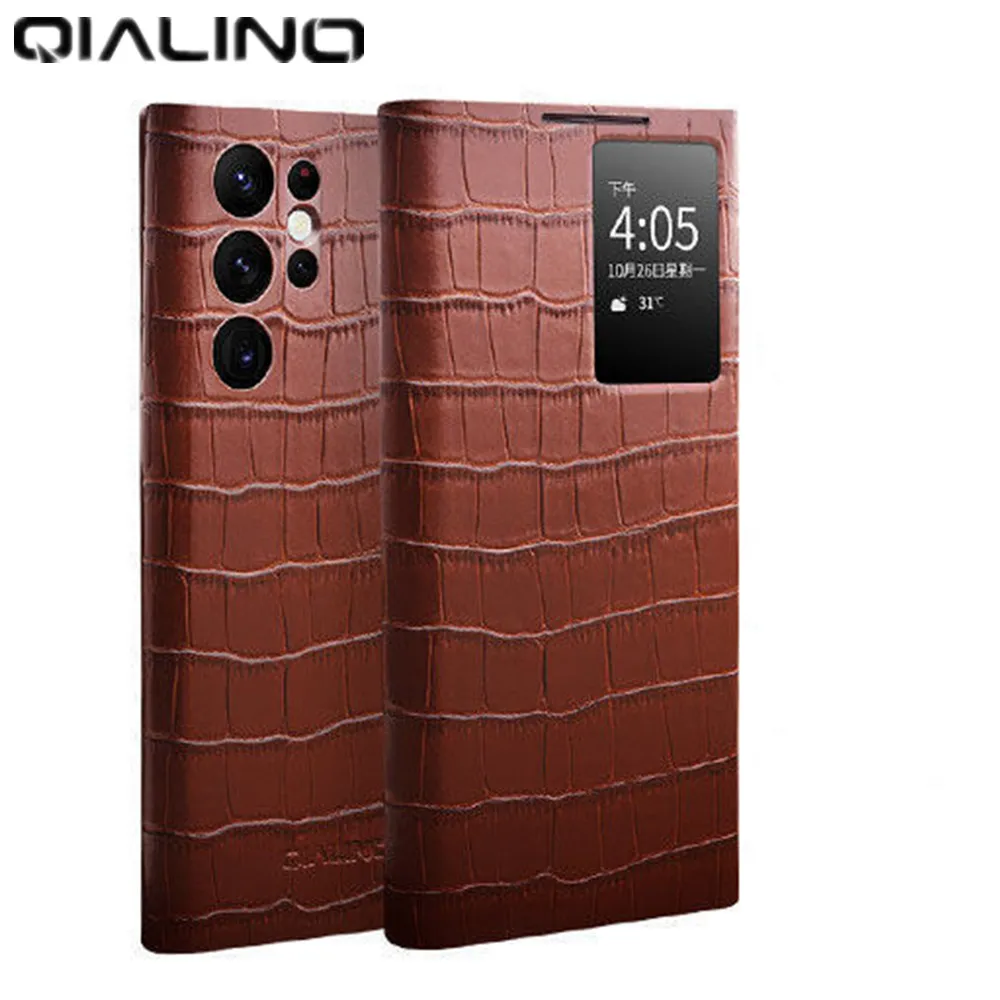 Original Qialino Genuine Leather S View Flip Cover For Samsung Galaxy S22 Ultra PLUS Crocodile Texture Window Display Smart Case
Original Qialino Genuine Leather S View Flip Cover For Samsung Galaxy S22 Ultra PLUS Crocodile Texture Window Display Smart Case