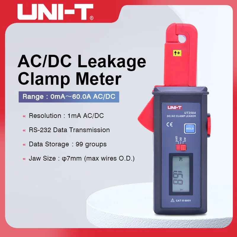 UNI-T UT258A Auto Range AC DC Current Leakage Clamp Meter Digital 0mA-60.0A Ammeter 45Hz -200Hz 600V Current Clamp
UNI-T UT258A Auto Range AC DC Current Leakage Clamp Meter Digital 0mA-60.0A Ammeter 45Hz -200Hz 600V Current Clamp
