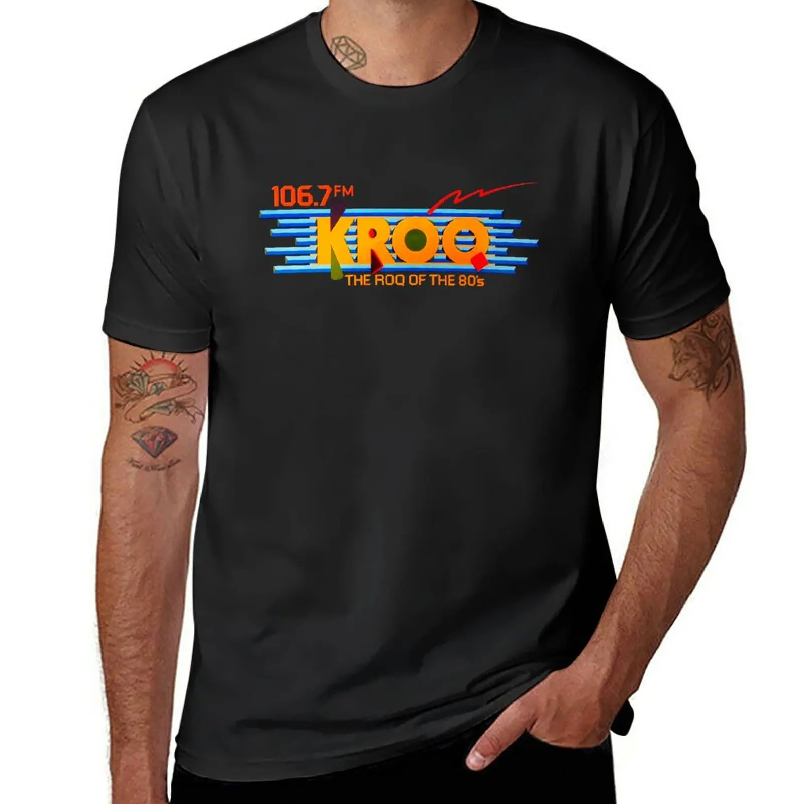 

KROQ 106.7 1980s Los Angeles new wave alternative rock radio station T-Shirt summer top mens funny t shirts