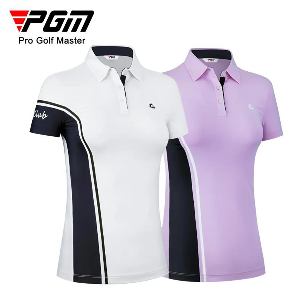 

PGM Summer Women Golf Short-Sleeved T Shirt Ladies Shirts Sports Slim Stitching Clothe Quick-Dry Breathable Golf Tennis Clothing