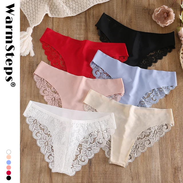 WarmSteps-Culotte en dentelle sans couture pour femme, sous-vêtement sexy, couleur unie, style brésilien, plus riche que la culotte taille basse 1
