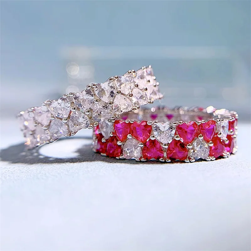 2023 New S925 Silver Heart Band Ring 3 * 3 Pigeon Blood Red Ring Women's European and American Ins Style 
2023 New S925 Silver Heart Band Ring 3 * 3 Pigeon Blood Red Ring Women's European and American Ins Style