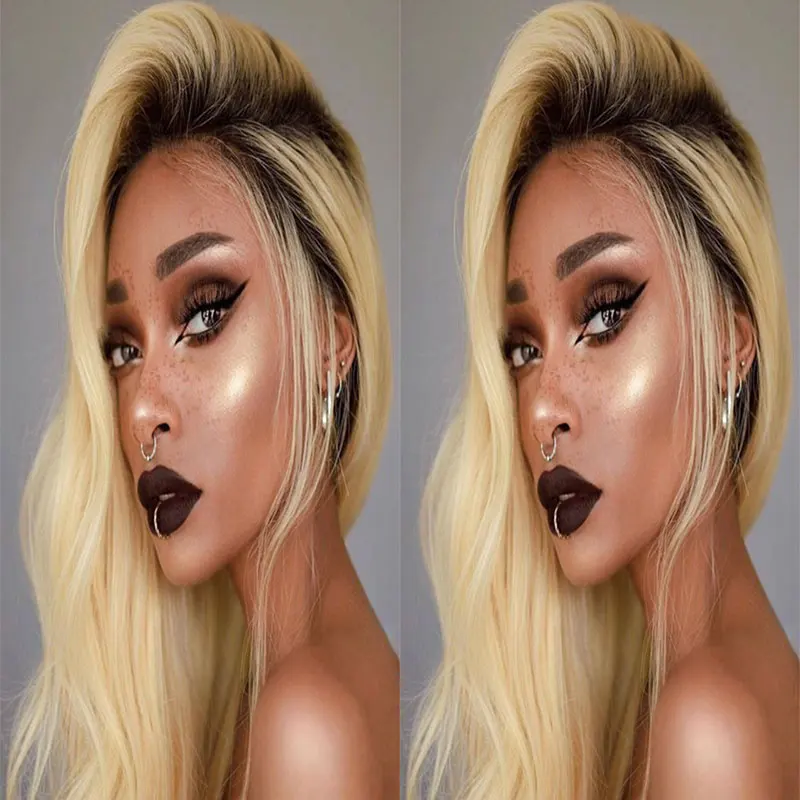 

Bombshell Ombre Blonde Loose Wave Synthetic Lace Front Wig Glueless Pre Plucked Hairline High Quality Heat Resistant Fiber Wigs
