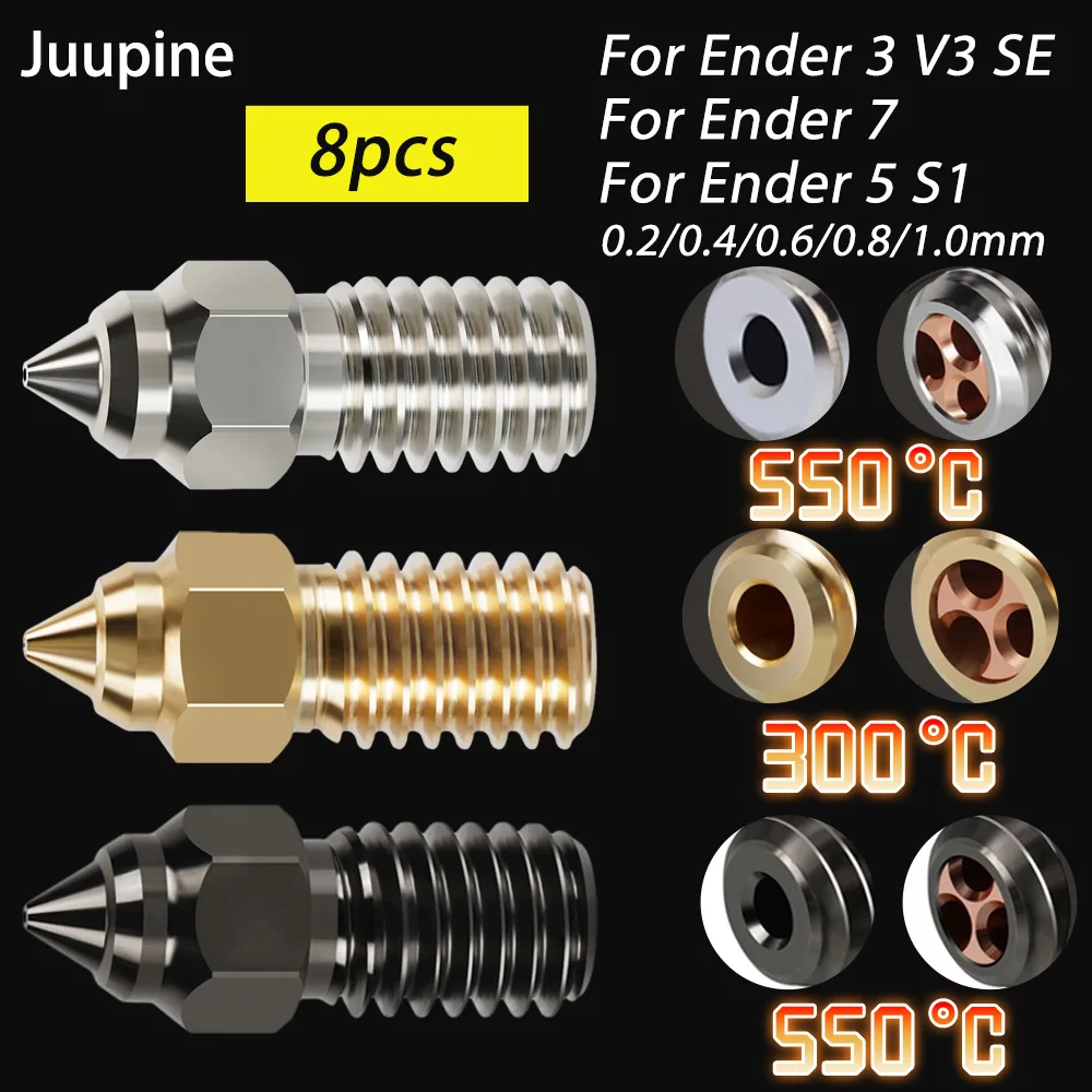 

8pcEnder 3 V3 SE Nozzle Kit High Flow Brass Steel Nozzles CHT Nozzle For Spider Hotend Ender 7 Ender 5 S1 Plated Copper Nozzle