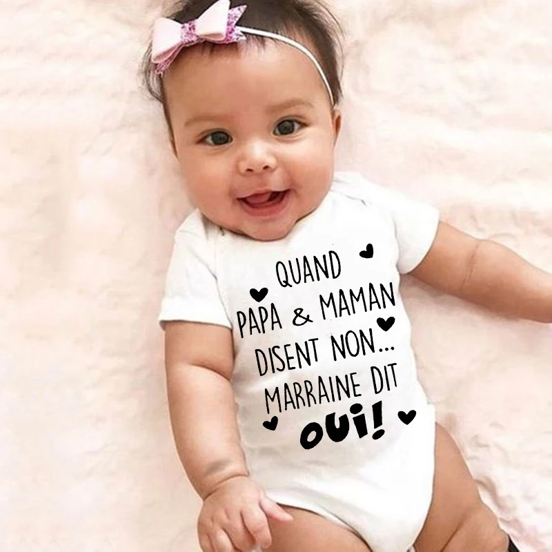 Funny Newborn Bodysuits Quand Papa&Maman Disent Non Marraine Dit OUI Summer Body Baby Romper Onesies Toddler Boys Girls Clothes
Funny Newborn Bodysuits Quand Papa&Maman Disent Non Marraine Dit OUI Summer Body Baby Romper Onesies Toddler Boys Girls Clothes