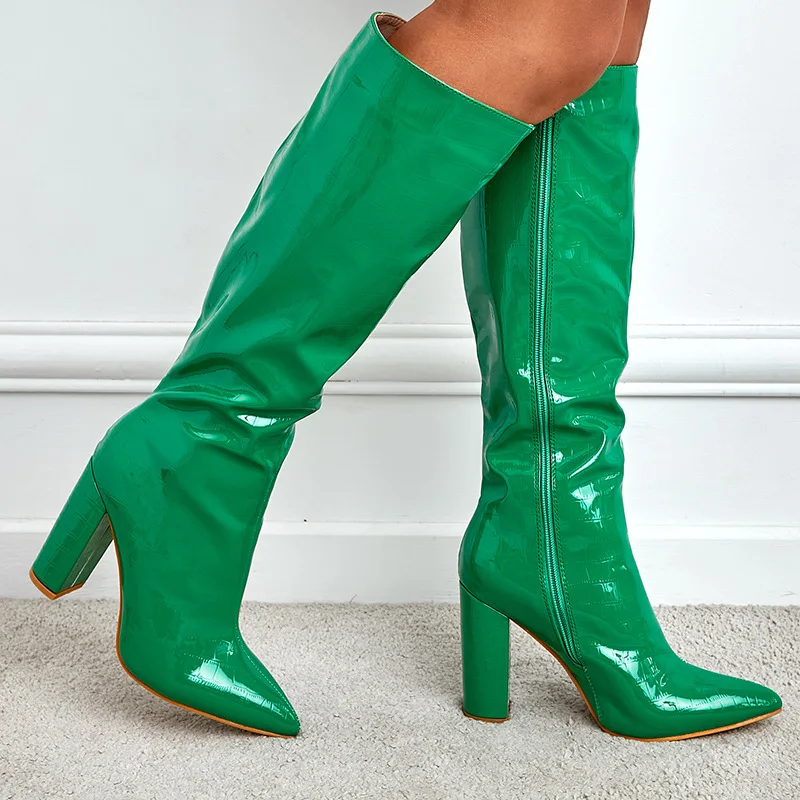 2022 Women's Winter Fashion Pointed Toe Knee-High Boots Zippers Rome Party Pumps Patent Leather Checkered Green MATURE 
2022 Women's Winter Fashion Pointed Toe Knee-High Boots Zippers Rome Party Pumps Patent Leather Checkered Green MATURE