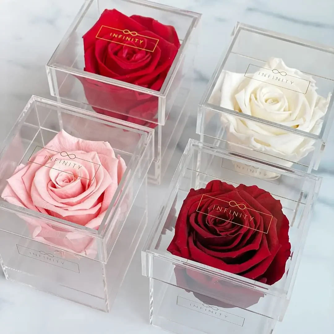 

Factory transparent acrylic flower eternal flower gift box square Valentine's Day drawer flower box acrylic flower box