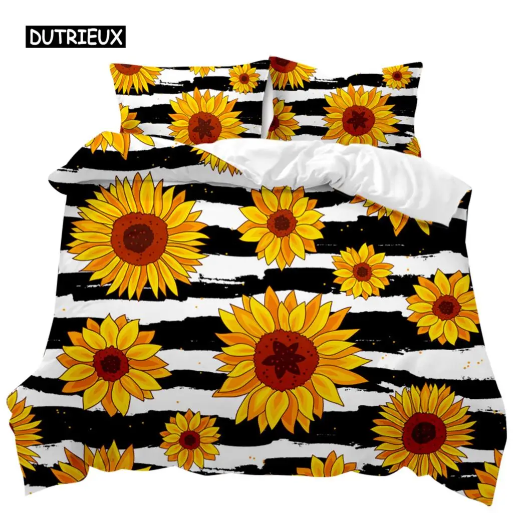 

Sunflower Duvet Cover Set Girly Yellow Floral Print Twin Comforter Cover Women Blossom Flowers Polyester Bedding Set King Size