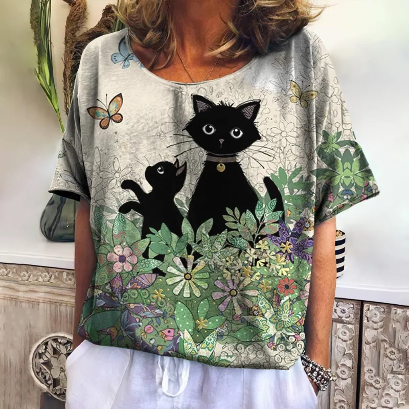 Cute Cat Fashion Print T-shirt Women Clothing Summer Fashion Round Neck Short Sleeves T Shirt Harajuku Animals Girls Kawaii Tops
Cute Cat Fashion Print T-shirt Women Clothing Summer Fashion Round Neck Short Sleeves T Shirt Harajuku Animals Girls Kawaii Tops