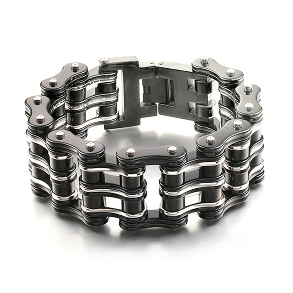 

25mm Heavy Punk Black Bicycle Bike Chain Bracelets & Bangles Men Women Hiphop Stainless Steel Motorcycle Biker Bracelet Jewelry