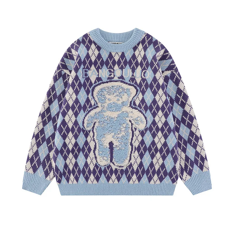 Street Fashion Casual Bear Pullover Letter Diamond Plaid Loose Sweater Couple College Style Cotton Comfortable Knit Sweater
Street Fashion Casual Bear Pullover Letter Diamond Plaid Loose Sweater Couple College Style Cotton Comfortable Knit Sweater