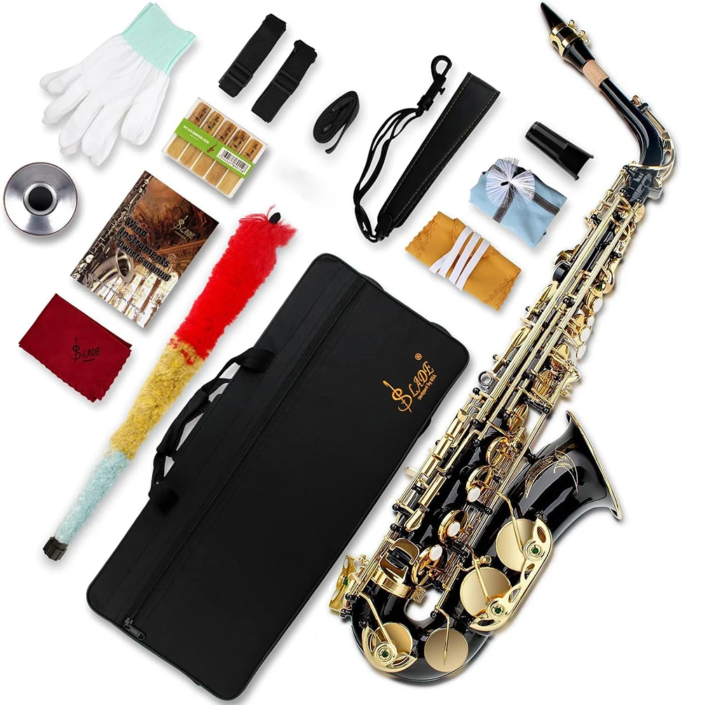 

SLADE Saxophone Eb Alto Saxophone Black Gold for Beginners Adults Sax with Cleanning Cloth Reed Strap Gloves Accessories