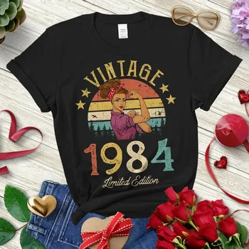 빈티지 1984 한정판 레트로 티셔츠, 재미있는 38 번째 생일 O넥 셔츠, 패션 프린트 캐주얼 반팔 여성 상의