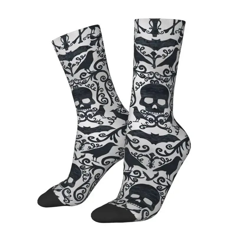 

Funny Mens Black Skulls Crossbones Crows Socks Unisex Comfortable 3D Printed Halloween Gothic Skeleton Crew Socks
