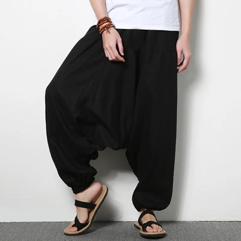 

Streetwear Harem Pants Men Hip-hop Drop Crotch Cotton Joggers Wide Leg Pants Trousers Men Chic Loose Pantalones Hombre