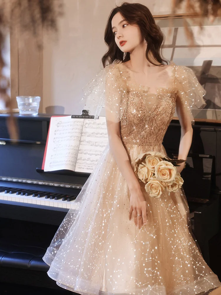 Champagne Prom Gowns French Style Retro Sequins Mid-Length Bridesmaid Dresses New Classic A-Line Birthday Party Dress
Champagne Prom Gowns French Style Retro Sequins Mid-Length Bridesmaid Dresses New Classic A-Line Birthday Party Dress