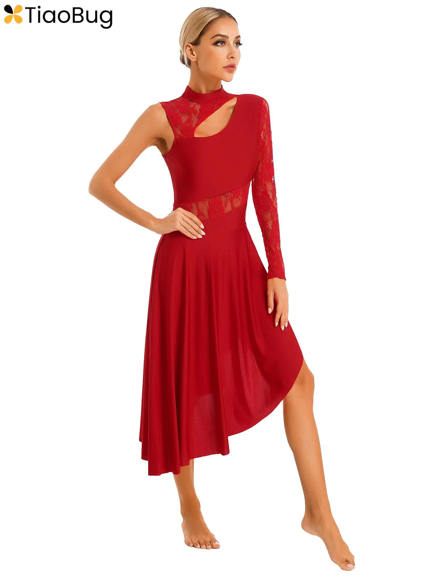 Womens One Shoulder Lace Long Sleeve Latin Lyrical Dance Dress Split Mesh Tutu Ballet Leotard Ballroom Costume Dancewear 
Womens One Shoulder Lace Long Sleeve Latin Lyrical Dance Dress Split Mesh Tutu Ballet Leotard Ballroom Costume Dancewear
