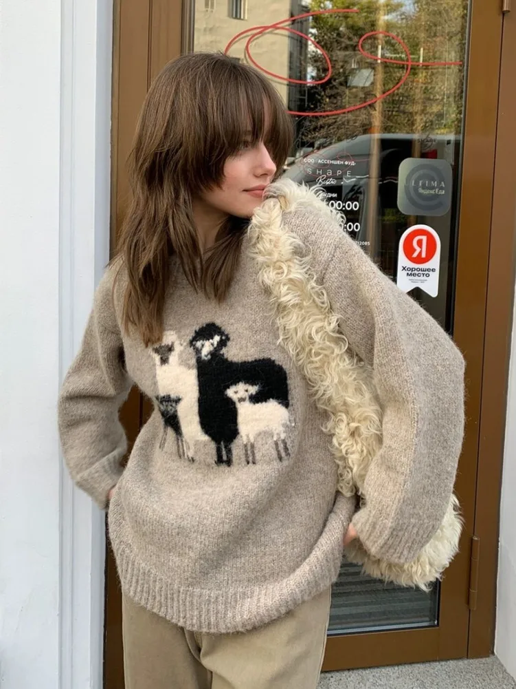 Little Sheeps Lamb Jacquard Knitted Sweater Chic O-neck Cartoon Kawaii Clothes Loose Casual Long Sleeve Top Harajuku Sweatshirts
Little Sheeps Lamb Jacquard Knitted Sweater Chic O-neck Cartoon Kawaii Clothes Loose Casual Long Sleeve Top Harajuku Sweatshirts