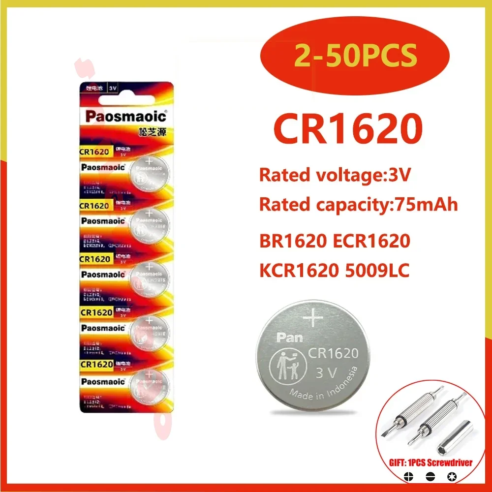 Original 2-50pcs CR1620 3V Lithium Battery 1620 LM1620 BR1620 ECR1620 5009LC For Watch Car Remote Control Calculator+screwdriver
Original 2-50pcs CR1620 3V Lithium Battery 1620 LM1620 BR1620 ECR1620 5009LC For Watch Car Remote Control Calculator+screwdriver
