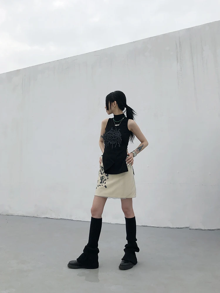 Black Tank Top | Grunge Gothic Turtleneck Top | Cyber Y2k Chic Clothes Dark Aesthetic Streetwear Black Tank Top | Grunge Gothic Turtleneck Top | Cyber Y2k Chic Clothes Dark Aesthetic Streetwear