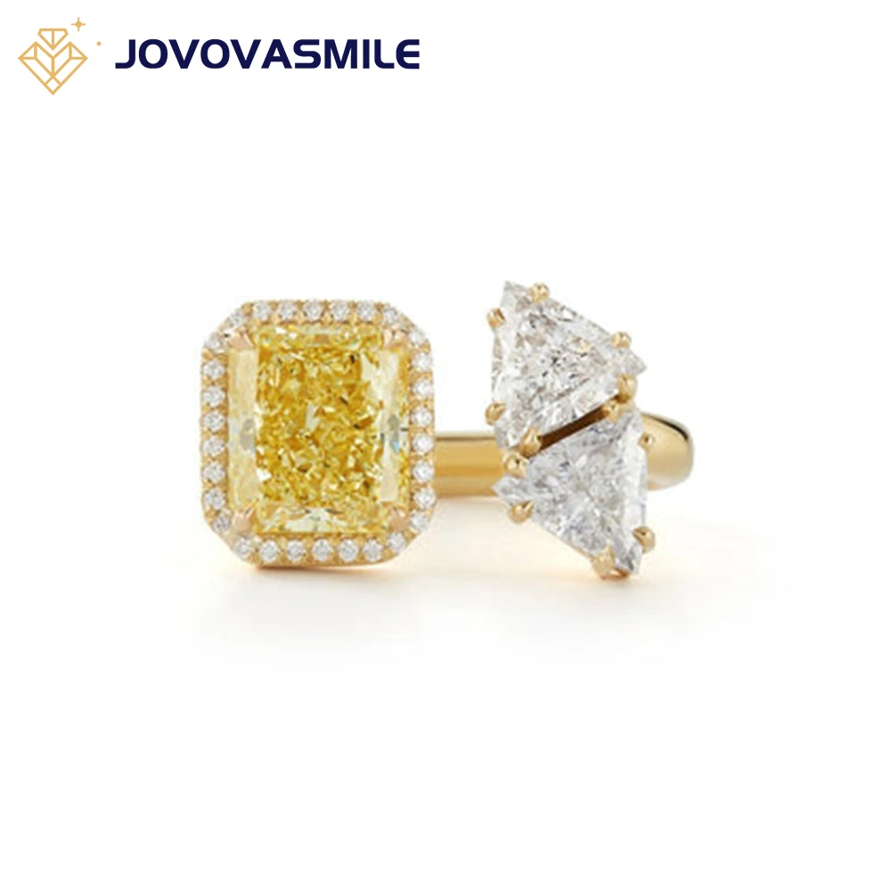 

JOVOVASMILE GRA Certified Moissanite Rings 3carat Yellow Radiant Shape Trillion 18k Gold Vvs1 D Color Pass Diamond Tester