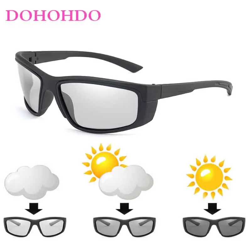 

DOHOHDO 2022 Men Photochromic Sunglasses Black Sports Goggles Women Color Changing Polarized Driving Discoloration Sun Glasses