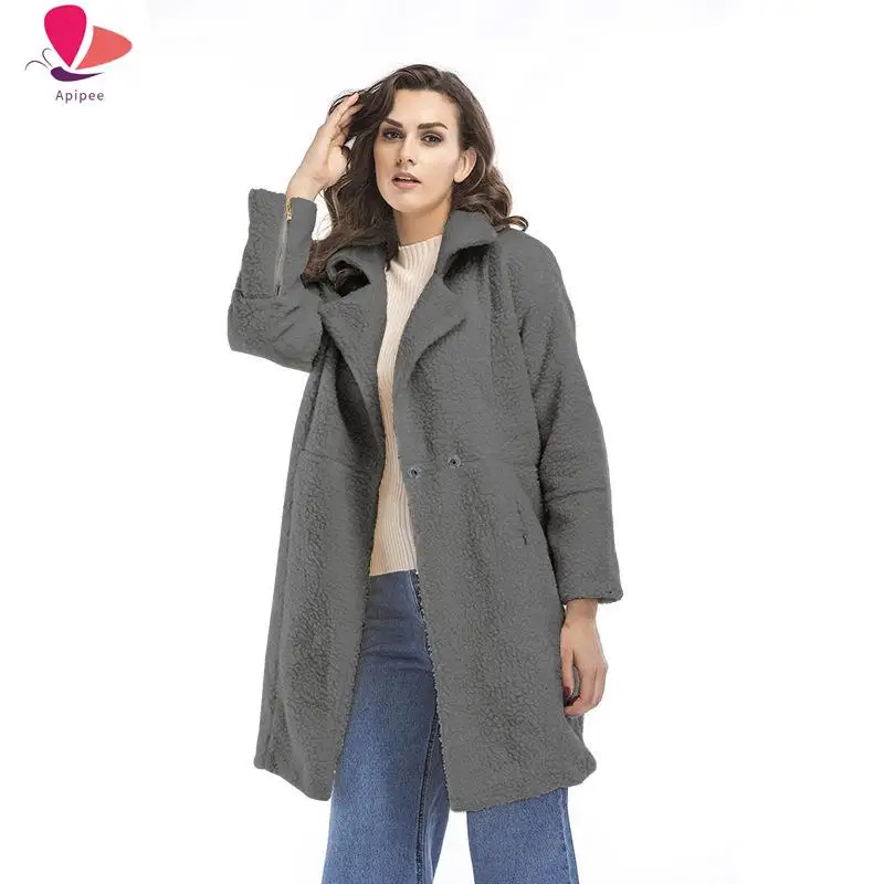 

Casual Women Woolen Teddy Long Coat Womens 2024 Winter Spring Solid Color Loose Female Thicking Wool Blends Jacket