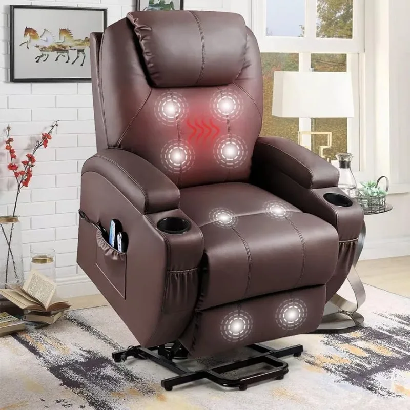 Power Lift Recliner Chair with Massage and Heating Functions, PU Leather Sofa with Remote Control and Two Cup Holders
Power Lift Recliner Chair with Massage and Heating Functions, PU Leather Sofa with Remote Control and Two Cup Holders