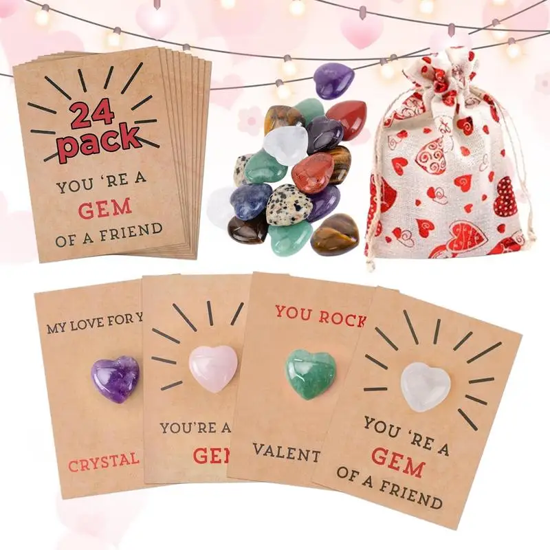 

Kids Valentine's Day Cards 24 Pack Valentine Day Exchange Cards With Heart-Shape Crystals Valentines Day Cards Gem Valentine