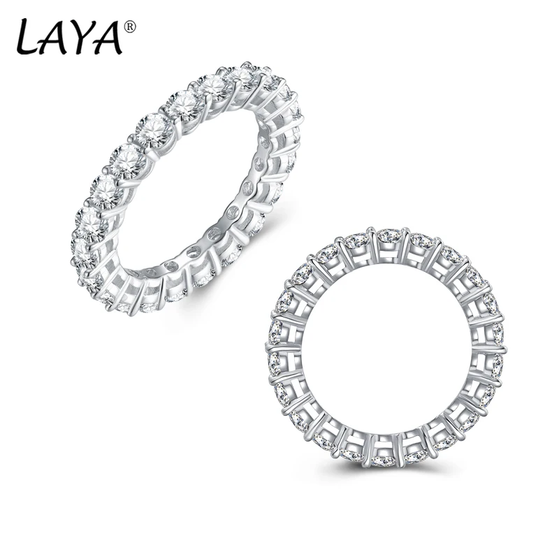 

LAYA Simple 0.1 Carat Moissanite Eternity Bands Minimalist Stackable Ring 925 Sterling Silver For Women Engagement Fine Jewelry