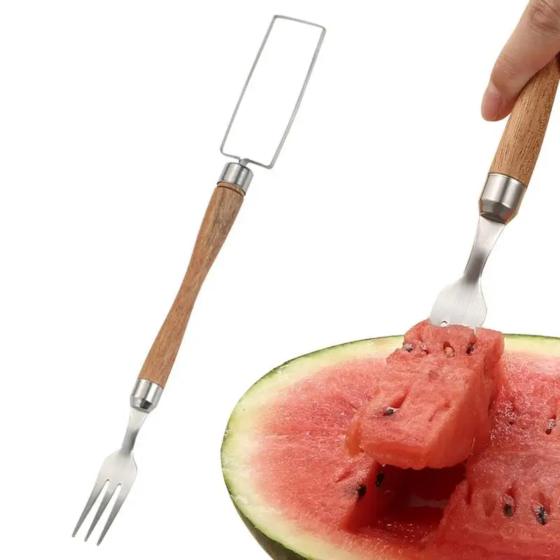 Multifunctional Watermelon Fork Stainless Steel Slicer Cutter Fruit Divider With Solid Wood Handle Double Head Design Knife 
Multifunctional Watermelon Fork Stainless Steel Slicer Cutter Fruit Divider With Solid Wood Handle Double Head Design Knife