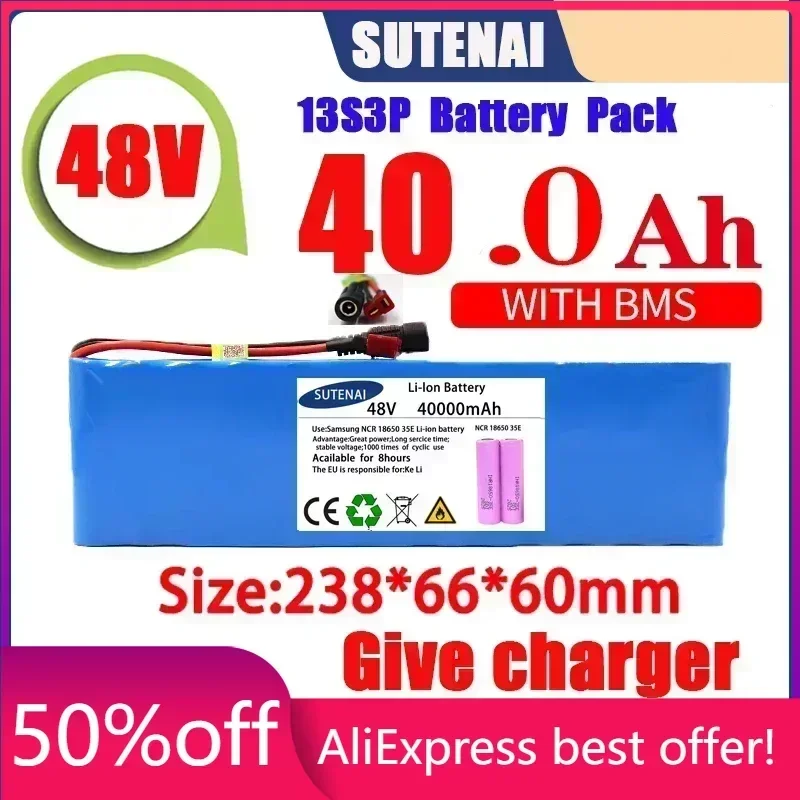 New 48V 120000mAh 1000w 13S3P 48V Lithium ion Battery Pack 120Ah For 54.6v E-bike Electric bicycle Scooter with BMS+charger
New 48V 120000mAh 1000w 13S3P 48V Lithium ion Battery Pack 120Ah For 54.6v E-bike Electric bicycle Scooter with BMS+charger