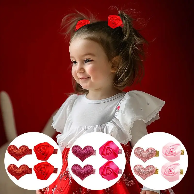 

60pc/lot Girls Rosette Hairpins Glitter Heart Shape Birthday Gift Baby Girls Hair Accessories Kids Heart Hair Clips For Children