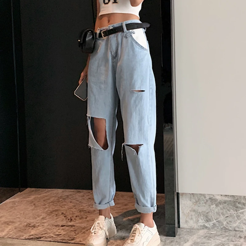 Summer Ripped Hole Boyfriend Jeans For Women 2022 Korean Fashion Loose Vintage High Waist Jeans Pantalones Mujer Vaqueros 
Summer Ripped Hole Boyfriend Jeans For Women 2022 Korean Fashion Loose Vintage High Waist Jeans Pantalones Mujer Vaqueros