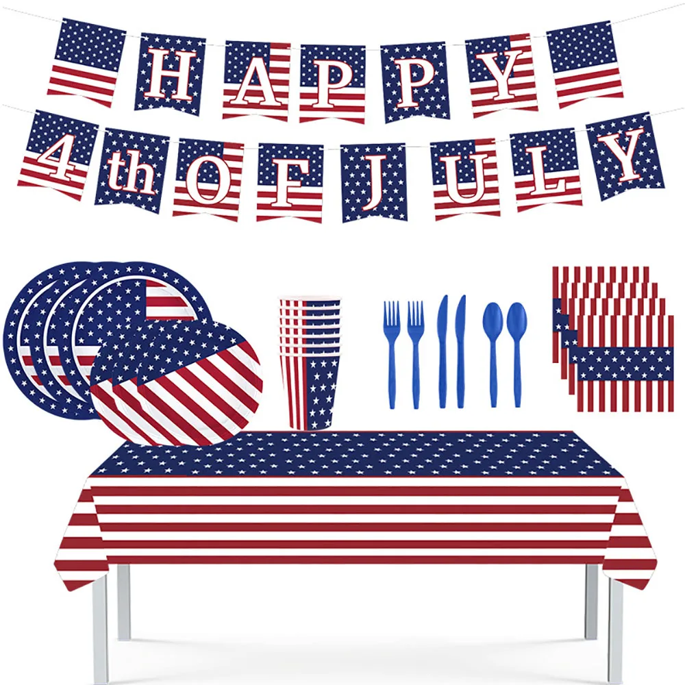 

Американский флаг патриотические строительные принадлежности американский флаг одноразовые тарелки салфетки бумажные стаканчики столовые приборы на День независимости 4 июля