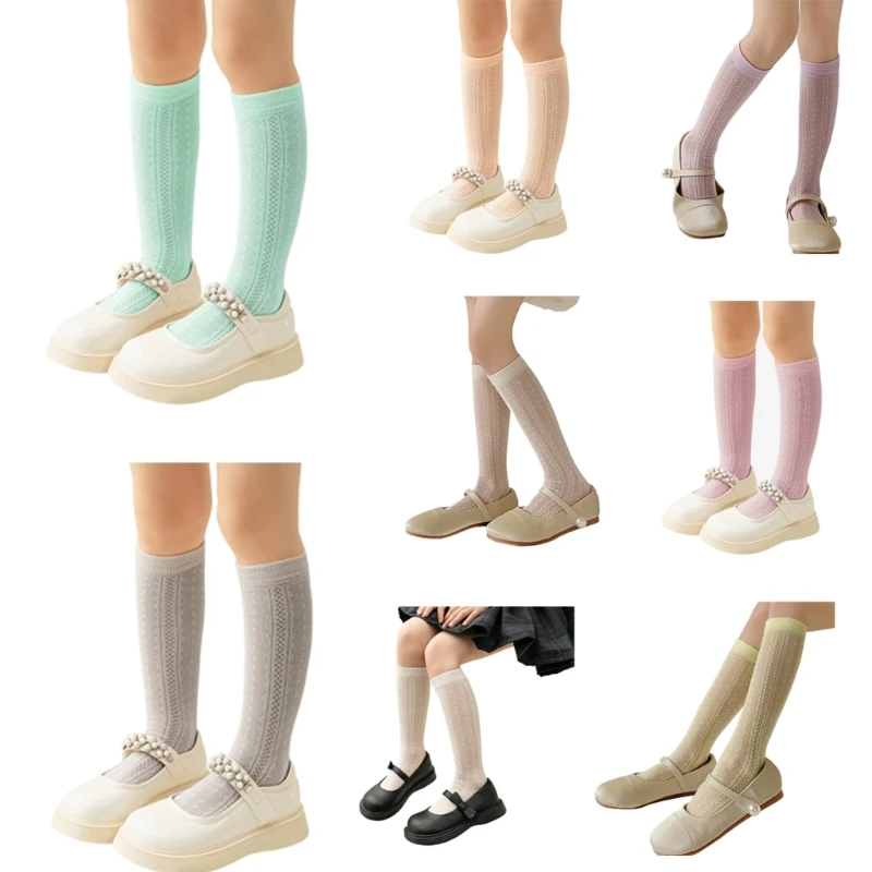 

N80C Soft Mesh Kneehigh Socks Kids MidCalf Socks Breathable Stretchy Fishnet Socks