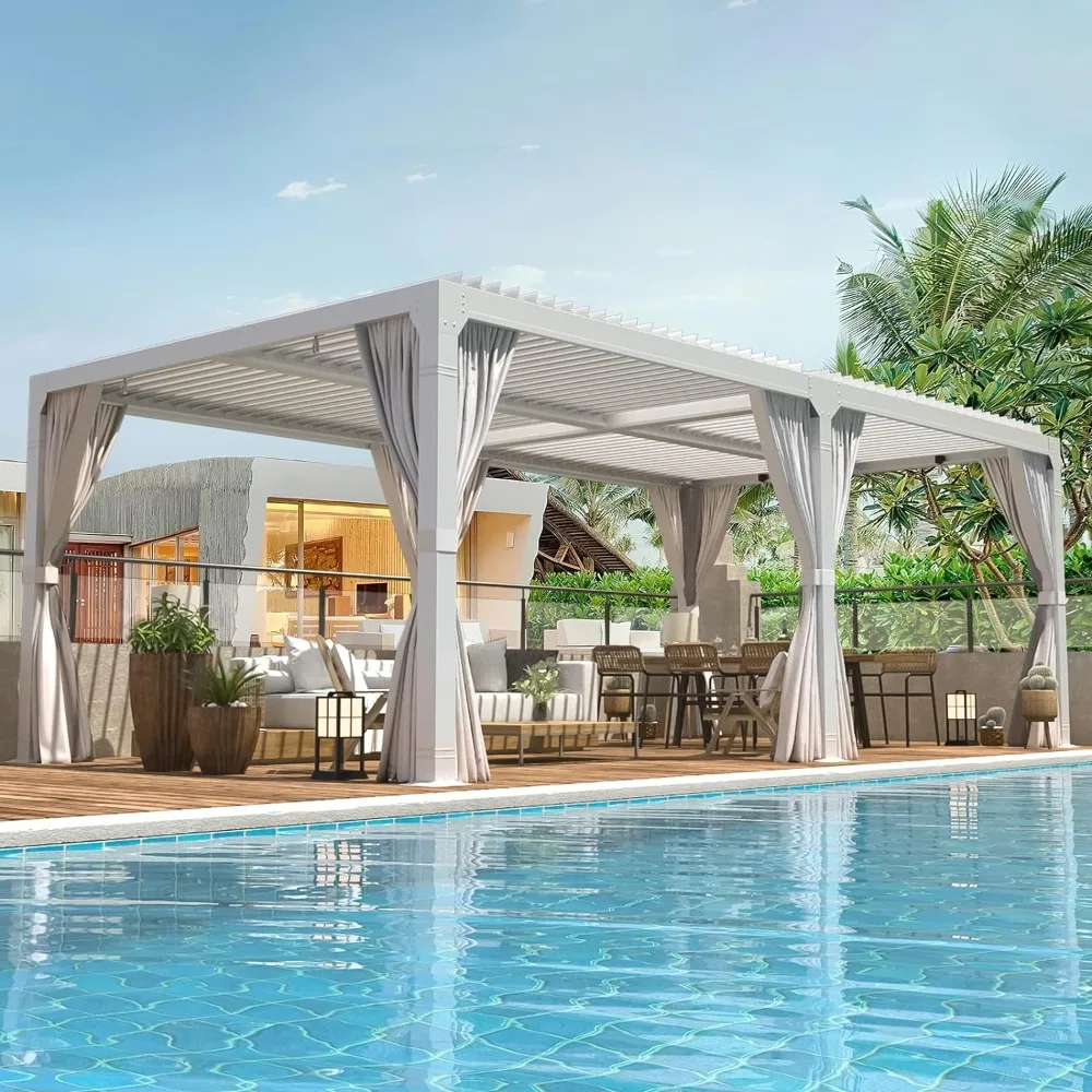 Patio Pergola, Louvered 10' x 20' Pergolas with Aluminum Frame, Adjustable Metal Rainproof Roof, Curtains & Netting, Pergola
Patio Pergola, Louvered 10' x 20' Pergolas with Aluminum Frame, Adjustable Metal Rainproof Roof, Curtains & Netting, Pergola