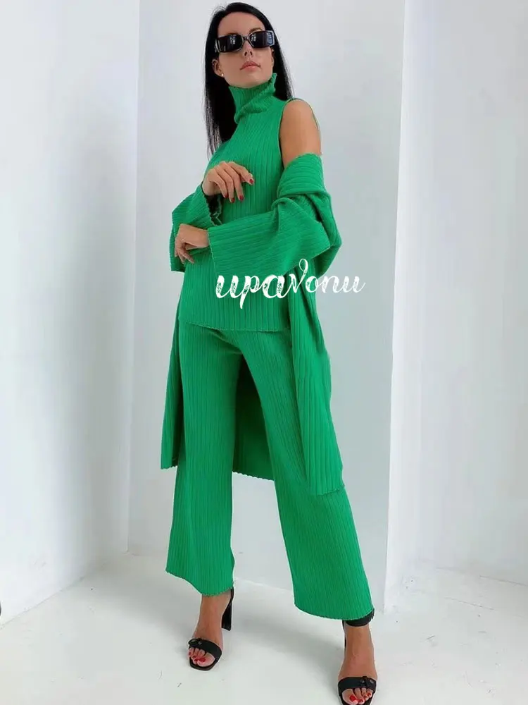 Elegant Women Knitted Sweater Set 2022 Autumn Long Sleeve Cardigan Long Coat & Turtleneck Pullover & Flared Trousers 3 Piece Set
Elegant Women Knitted Sweater Set 2022 Autumn Long Sleeve Cardigan Long Coat & Turtleneck Pullover & Flared Trousers 3 Piece Set