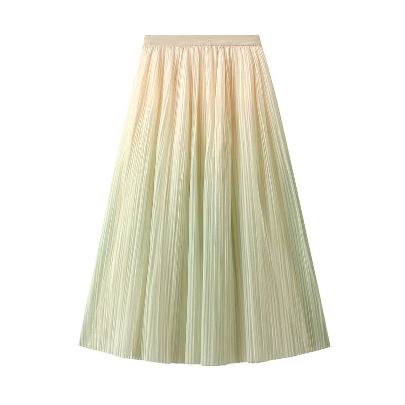 

Elegant temperament gradient color pleated 2024 spring/summer new product light luxury high waisted A-line skirt