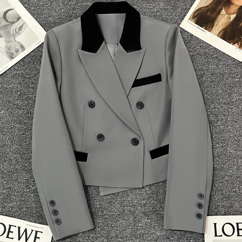 

SuperAen Grey Loose Fashion Short Suit Overcoat Women's Spring 2024 New Korean Casual Style Blazer