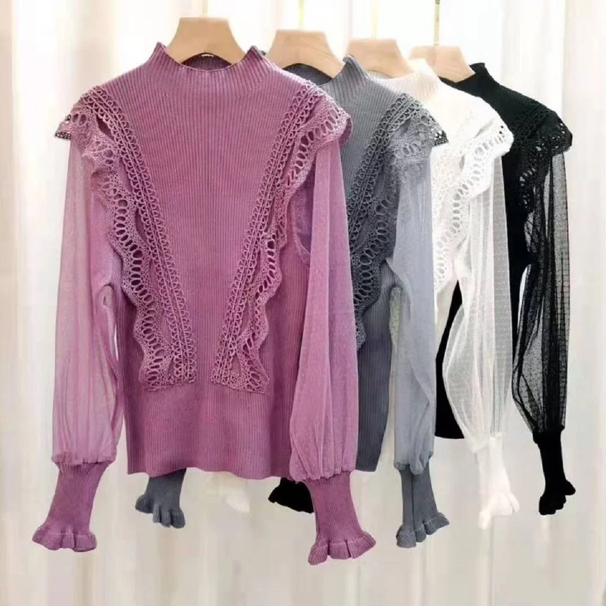 Women Sweater Tops for Winter Autumn Long Sleeve Jumper Korean Fashion Style Mesh Lace Knit Pull Hiver Femme Chandails Pullover
Women Sweater Tops for Winter Autumn Long Sleeve Jumper Korean Fashion Style Mesh Lace Knit Pull Hiver Femme Chandails Pullover