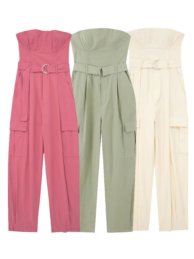 Wiilshela Women Fashion With Belt Pockets Solid Backless Jumpsuits Vintage Strapless Slash Neck Female Chic Lady Rompers
Wiilshela Women Fashion With Belt Pockets Solid Backless Jumpsuits Vintage Strapless Slash Neck Female Chic Lady Rompers