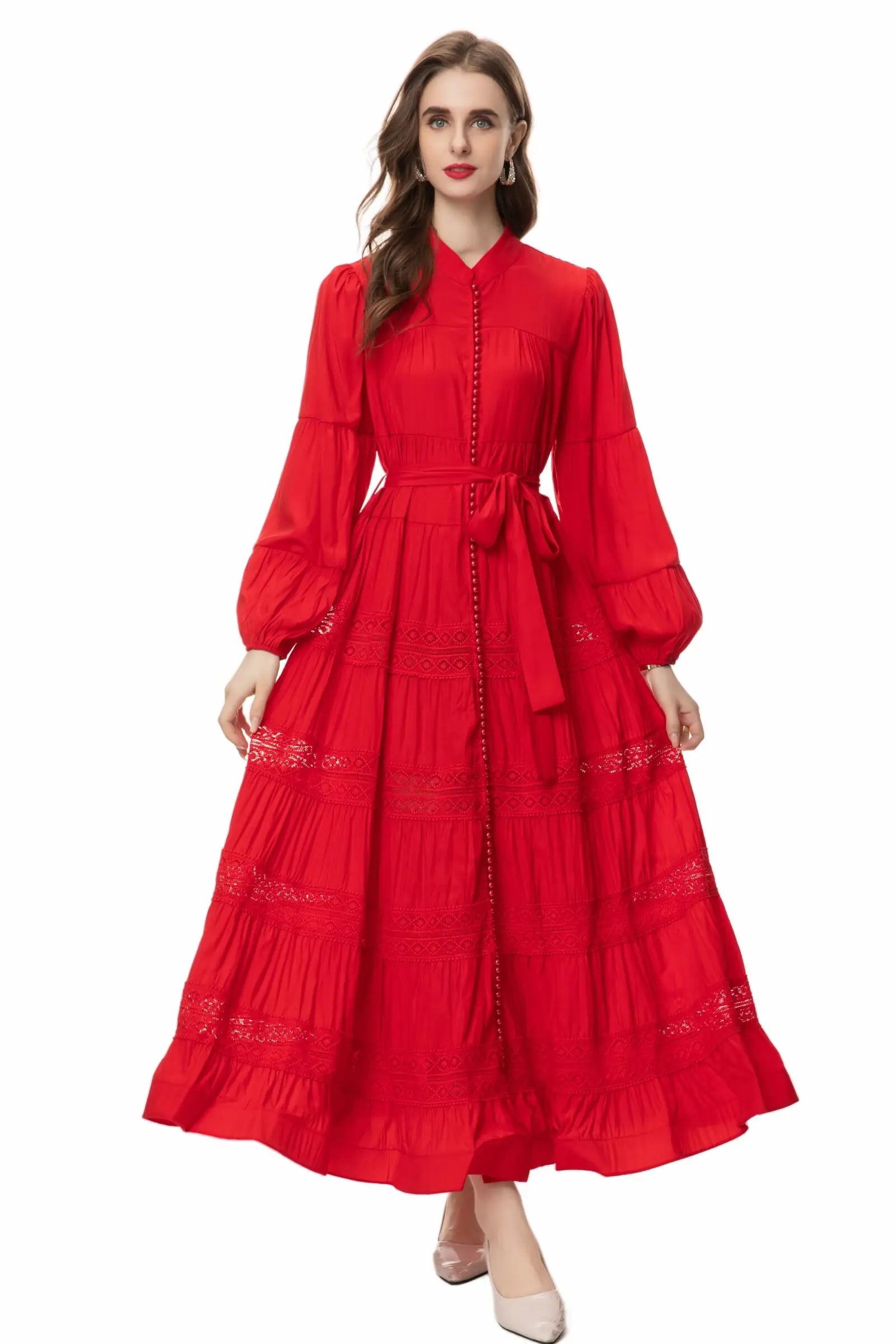 Fashionable and casual red long-sleeved single-breasted 2024 spring women's pure color lace embroidered Dress
Fashionable and casual red long-sleeved single-breasted 2024 spring women's pure color lace embroidered Dress