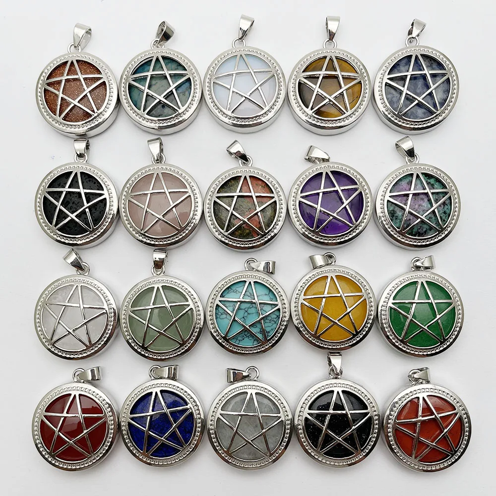

fashion Hollowed Pentagram Natural Gem Stone amethyst Crystal necklace Pendant Jewelry Making Accessories 20pc